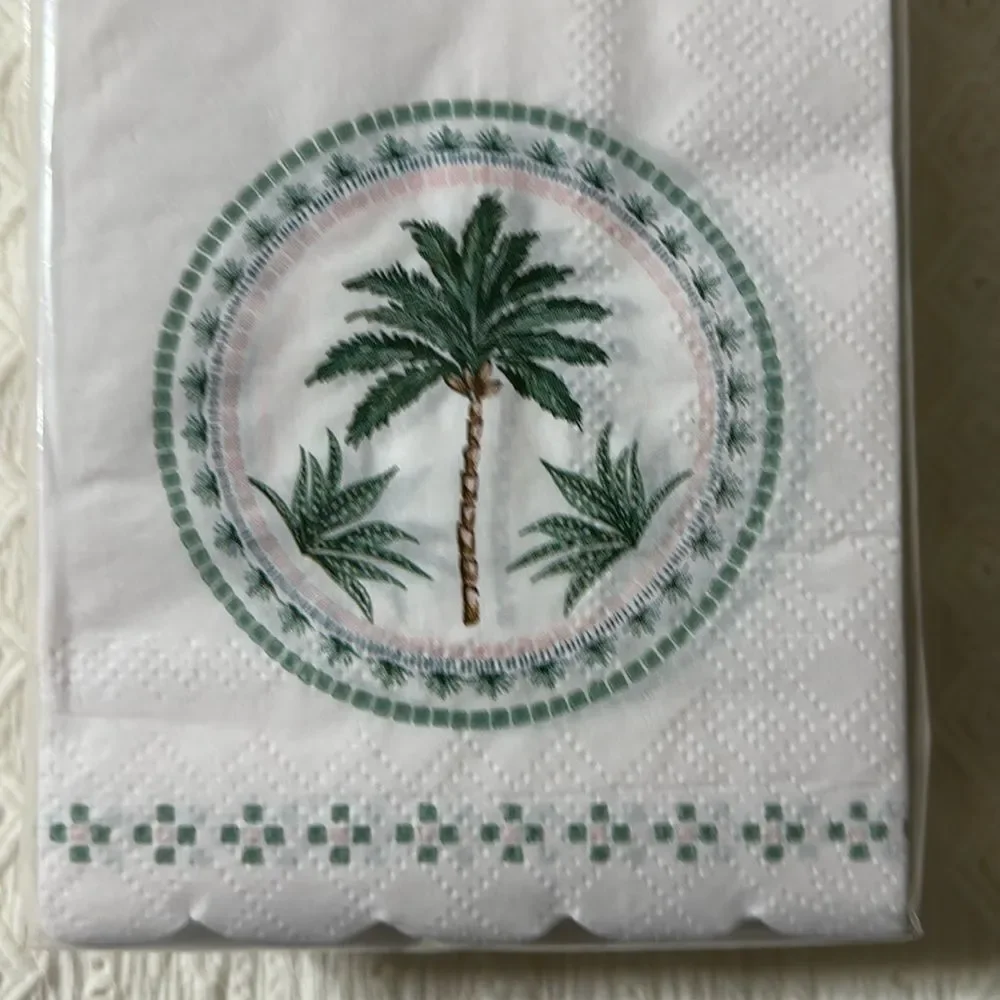 OCS 32 x 2pk Palm Oasis Guest Paper Towel Napkins Blush Pink Green Scalloped